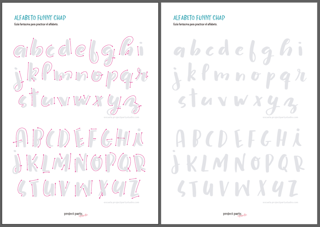 Plantilla para practicar lettering con alfabeto creado por Project Party Studio