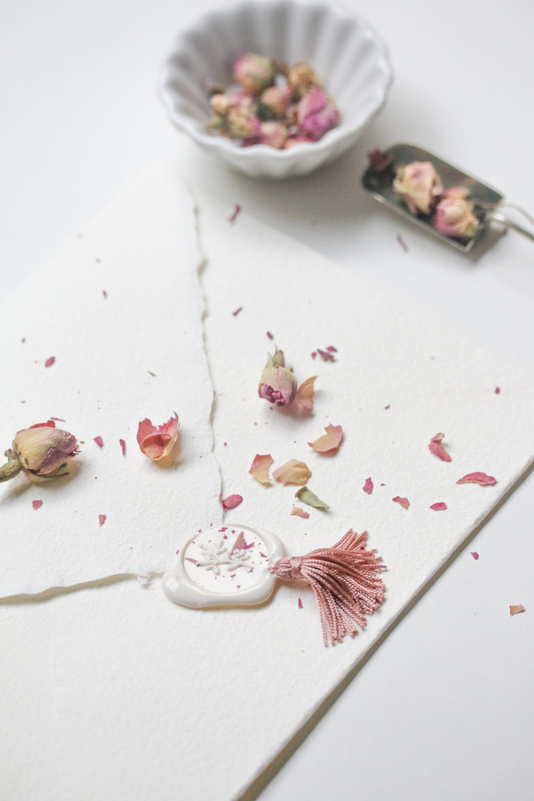 Invitaciones de boda elegantes - handmade - lacre - rosa mosqueta